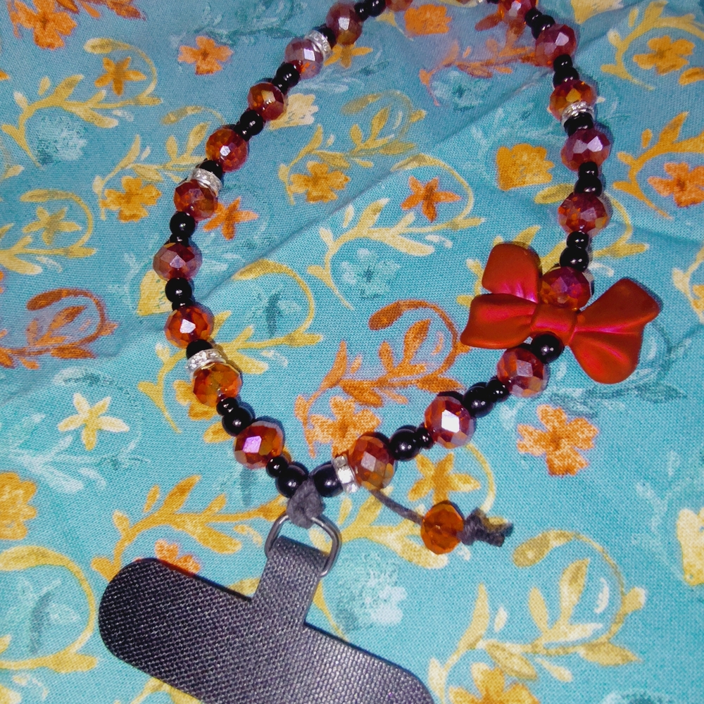 Red and Black Beaded Necklace with Bow